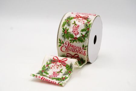 Couronne de Noël crème blanche et ruban câblé de chaussette de vacances_KF8708GC-2-2