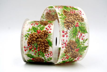 Cream_Christmas Pinecones Wired Ribbon_KF8712GC-2-2