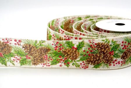 Cream_Christmas Pinecones Wired Ribbon_KF8712GC-2-2