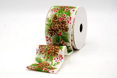 Cream_Christmas Pinecones Wired Ribbon_KF8712GC-2-2