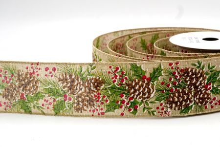 Natural_Christmas Pinecones Wired Ribbon_KF8713GC-14-183