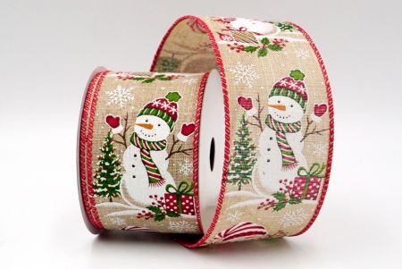 Natural_Christmas Snowman & Gifts Wired Ribbon_KF8715GC-14-7