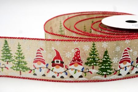 Light Brown Christmas Light & Gnomes Wired Ribbon_KF8716GC-13-7