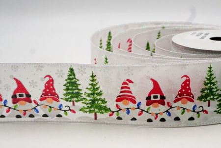 White Christmas Light & Gnomes Wired Ribbon_KF8717GN-1