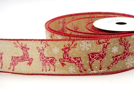 Khaki_Filigree Reindeer Wired Ribbon_KF8718GC-13-7