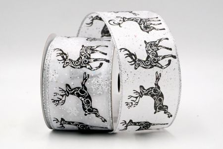 White_Filigree Reindeer Wired Ribbon_KF8720G-1