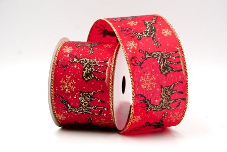 Red_Filigree Reindeer Wired Ribbon_KF8721G-7