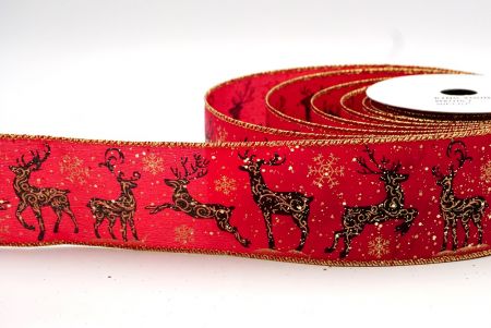 Red_Filigree Reindeer Wired Ribbon_KF8721G-7