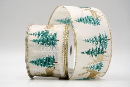 Cream_Winter Forest Reindeer Wired Ribbon_KF8722GV-2