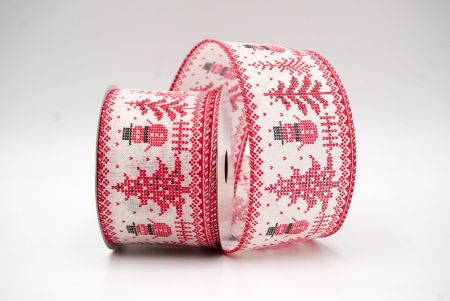 Cream white/Red Snowman in Christmas season Wired Ribbon_KF8724GC-2-7