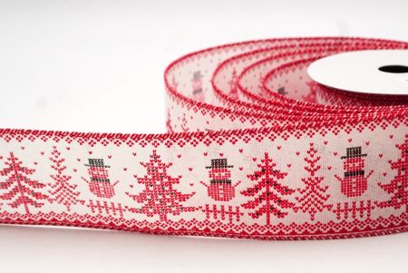 Cremeweiß/Roter Schneemann in der Weihnachtszeit Drahtband_KF8724GC-2-7