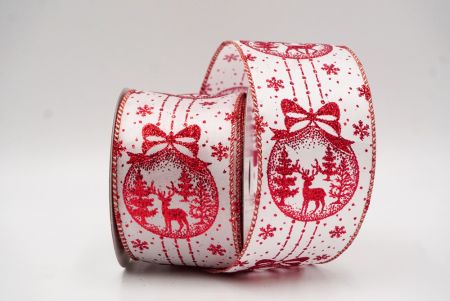 White/Red Glitter Christmas Balls Wired Ribbon_KF8730GR-1