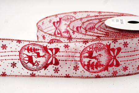 White/Red Glitter Christmas Balls Wired Ribbon_KF8730GR-1