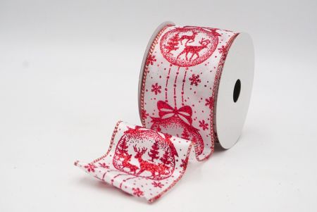 White/Red Glitter Christmas Balls Wired Ribbon_KF8730GR-1