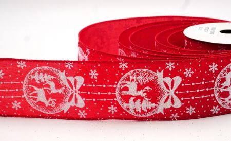 Red Glitter Christmas Balls Wired Ribbon_KF8731GC-7-7