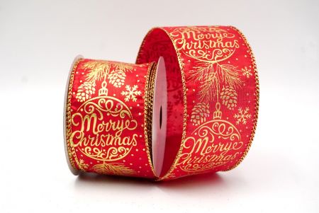 Ornamento Vermelho de Férias & Pinha Merry Christmas Fita Aramada_KF8735G-7