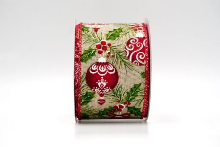 Khaki_Festive Pine and Bauble Holly Wired Ribbon_KF8737GC-13-7