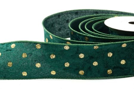 Groene glitter stippen fluwelen draadlint_KF8739GC-3-127