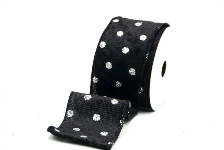 Black Glitter Polka Dots Velvet Wired Ribbon_KF8739GC-53-53