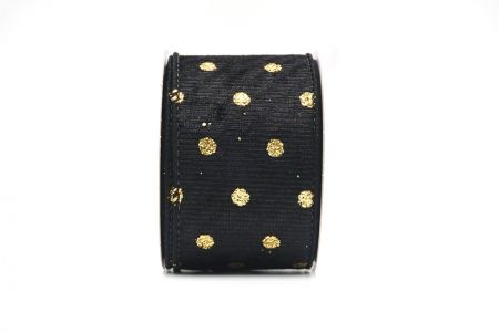 Black/Gold Glitter Polka Dots Velvet Wired Ribbon_KF8739GC-53G-53