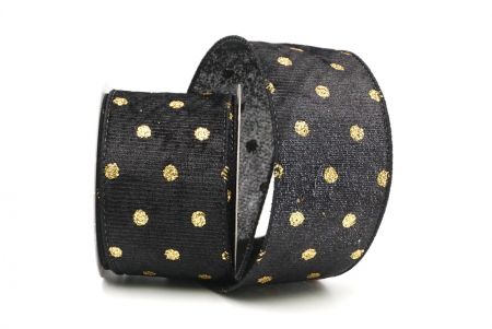 Black/Gold Glitter Polka Dots Velvet Wired Ribbon_KF8739GC-53G-53