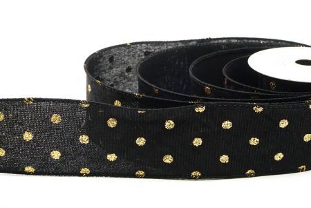 Black/Gold Glitter Polka Dots Velvet Wired Ribbon_KF8739GC-53G-53