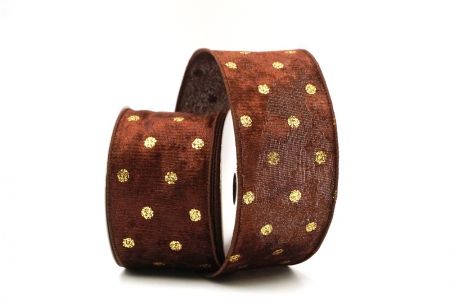 Chocolate Brown Glitter Polka Dots Velvet Wired Ribbon_KF8739GC-58-58