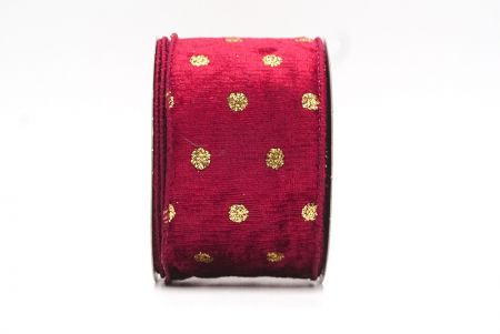 Burgundy Glitter Polka Dots Velvet Wired Ribbon_KF8739GC-8-8