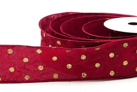 Nastro wired in velluto con pois glitter bordeaux_KF8739GC-8-8