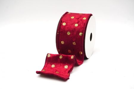 Burgundy Glitter Polka Dots Velvet Wired Ribbon_KF8739GC-8-8