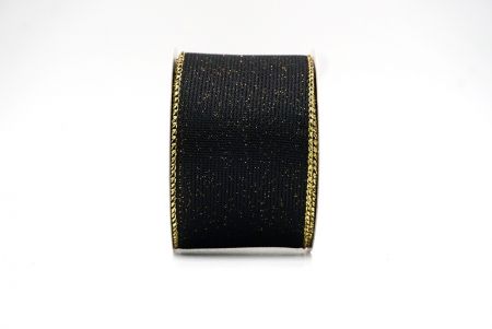 Black/Gold Solid Color Glittered Hessian Wired Ribbon with Burlap Texture_KF8742G-53G