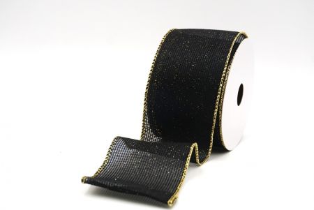 Nastro di juta con texture in burlap, glitterato, colore nero/oro_KF8742G-53G