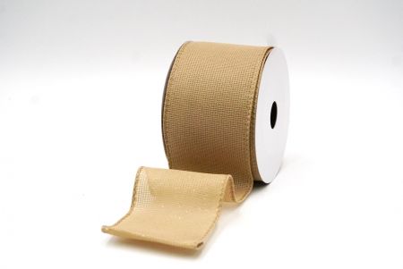 Light Brown Solid Color Glittered Hessian Wired Ribbon with Burlap Texture_KF8742GC-13-183