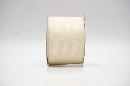 Cream White Solid Color Glittered Hessian Wired Ribbon with Burlap Texture_KF8742GC-2-2