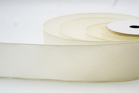 Cream White Solid Color Glittered Hessian Wired Ribbon with Burlap Texture_KF8742GC-2-2