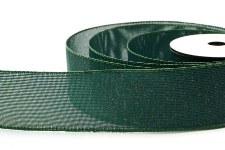 Green Solid Color Glittered Hessian Wired Ribbon with Burlap Texture_KF8742GC-3-127