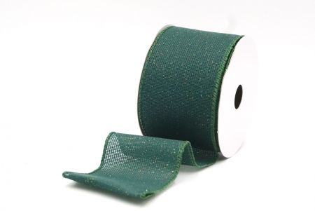 Green Solid Color Glittered Hessian Wired Ribbon with Burlap Texture_KF8742GC-3-127