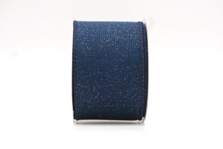 Navy Blue Solid Color Glittered Hessian Wired Ribbon with Burlap Texture_KF8742GC-4-4