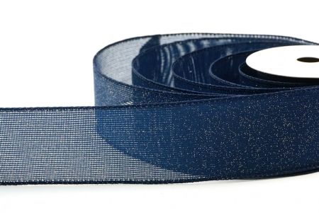 Navy Blue Solid Color Glittered Hessian Wired Ribbon with Burlap Texture_KF8742GC-4-4