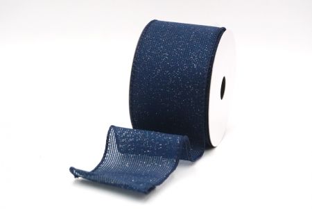 Navy Blue Solid Color Glittered Hessian Wired Ribbon with Burlap Texture_KF8742GC-4-4