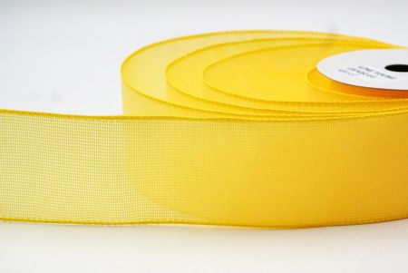 Yellow Solid Color Glittered Hessian Wired Ribbon with Burlap Texture_KF8742GC-6-6