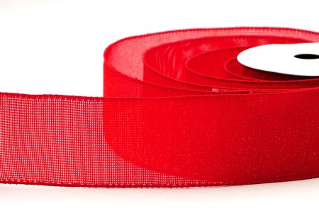 Red Solid Color Glittered Hessian Wired Ribbon with Burlap Texture_KF8742GC-7-7