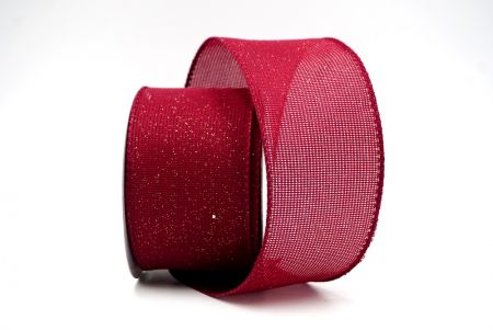 Burgundy Solid Color Glittered Hessian Wired Ribbon with Burlap Texture_KF8742GC-8-8