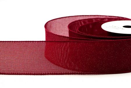 Burgundy Solid Color Glittered Hessian Wired Ribbon with Burlap Texture_KF8742GC-8-8