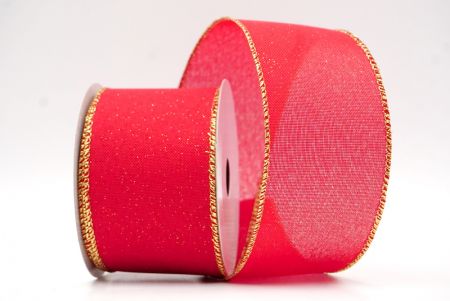 Red/Gold_Sparkly Solid Color Wired Ribbon_KF8743G-7G