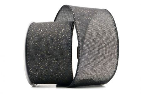 Fita de Arame Sólida Brilhante Preta_Black_Sparkly Solid Color Wired Ribbon_KF8743GC-53-53