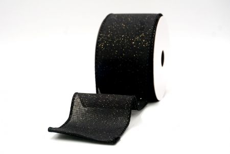 Fita de Arame Sólida Brilhante Preta_Black_Sparkly Solid Color Wired Ribbon_KF8743GC-53-53