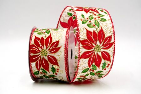 Cream_Holiday Poinsettia and Holly Wired Ribbon_KF8745GC-2-7