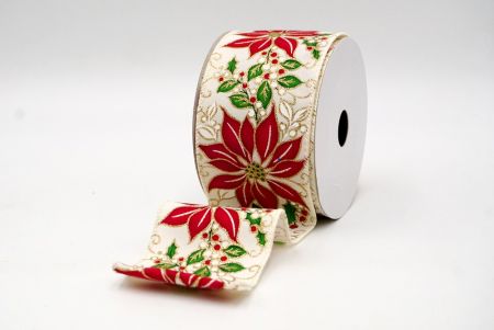 Cream_Holiday Poinsettia and Holly Wired Ribbon_KF8746GC-2-2