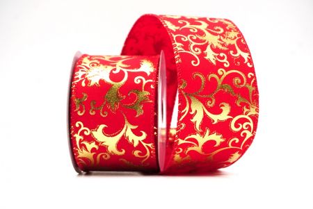 Red Foil Metallic Scroll Design Wired Ribbon_KF8747GC-7-7